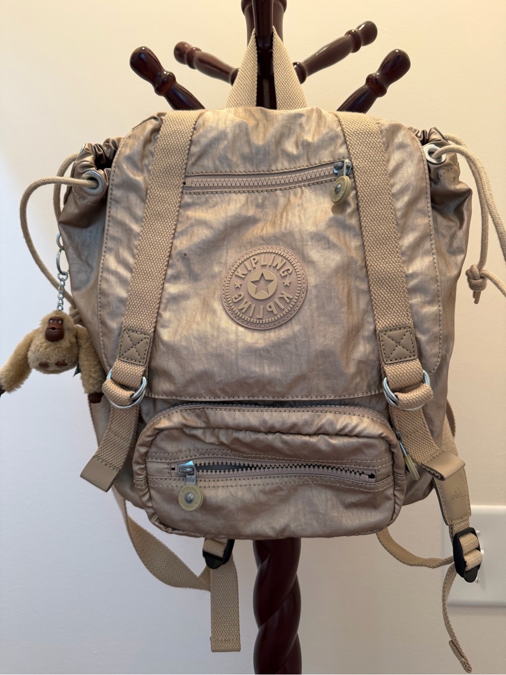Kipling Women’s Metallic Tan Backpack - Stylish Everyday Carry